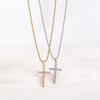 Stainless Steel 18K Gold Plated Business Simple Style Plating Inlay Cross Rhinestones Pendant Necklace main image 4