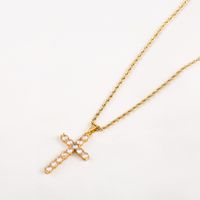 Stainless Steel 18K Gold Plated Business Simple Style Plating Inlay Cross Rhinestones Pendant Necklace main image 6