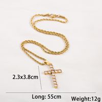 Stainless Steel 18K Gold Plated Business Simple Style Plating Inlay Cross Rhinestones Pendant Necklace main image 2