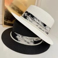 Women's Simple Style Solid Color Pearl Straps Flat Eaves Fedora Hat sku image 6
