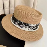 Women's Simple Style Solid Color Pearl Straps Flat Eaves Fedora Hat sku image 3