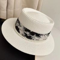 Women's Simple Style Solid Color Pearl Straps Flat Eaves Fedora Hat sku image 5