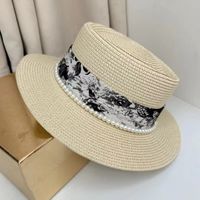 Women's Simple Style Solid Color Pearl Straps Flat Eaves Fedora Hat sku image 4