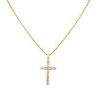 Stainless Steel 18K Gold Plated Business Simple Style Plating Inlay Cross Rhinestones Pendant Necklace sku image 1