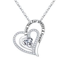 Sterling Silver Elegant Classic Style Heart Shape Solid Color Inlay Zircon Pendant Necklace sku image 4