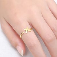 Stainless Steel 18K Gold Plated Sweet Heart Shape Butterfly Open Rings main image 9