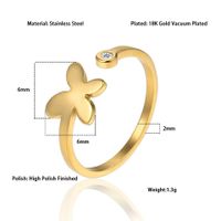 Stainless Steel 18K Gold Plated Sweet Heart Shape Butterfly Open Rings main image 4