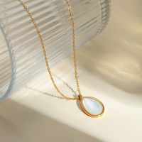 Stainless Steel 18K Gold Plated Simple Style Classic Style Round Plating Inlay Opal Pendant Necklace main image 1