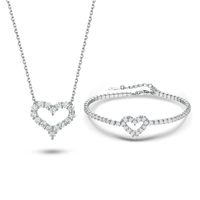 Elegant Glam Luxurious Heart Shape Sterling Silver Plating Inlay Zircon White Gold Plated Women's Bracelets Necklace Jewelry Set sku image 3