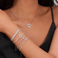 Elegant Glam Luxurious Heart Shape Sterling Silver Plating Inlay Zircon White Gold Plated Women's Bracelets Necklace Jewelry Set main image 5