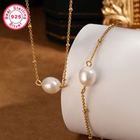Ethnic Style Simple Style Pearl Sterling Silver Plating White Gold Plated Gold Plated Women's Bracelets Necklace Jewelry Set main image 3