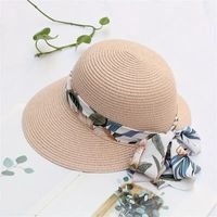 Women's Retro Vacation Sweet Color Block Bowknot Wide Eaves Straw Hat sku image 5