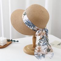 Women's Retro Vacation Sweet Color Block Bowknot Wide Eaves Straw Hat sku image 4