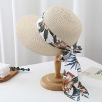 Women's Retro Vacation Sweet Color Block Bowknot Wide Eaves Straw Hat sku image 3