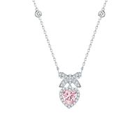 Sterling Silver Elegant Lady Sweet Inlay Heart Shape Bow Knot Zircon Pendant Necklace sku image 1