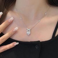 Sterling Silver Elegant Lady Sweet Inlay Heart Shape Bow Knot Zircon Pendant Necklace main image 7