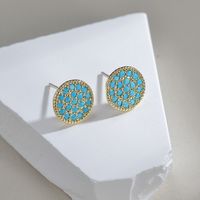 1 Pair Cute Punk Commute Solid Color Plating Inlay Copper Brass Gem Turquoise Zircon 18K Gold Plated White Gold Plated Ear Studs main image 3
