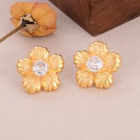 1 Pair Elegant Rose Flower Plating Inlay Copper Pearl Zircon 18K Gold Plated Ear Studs main image 3