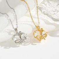 Titanium Steel 18K Gold Plated Casual Commute Plating Diamond Heart Shape Bow Knot Zircon Pendant Necklace main image 4