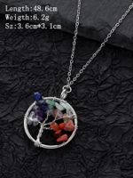 Stainless Steel Natural Stone Novelty Artistic Round Tree Hollow Out Inlay Natural Stone Pendant Necklace main image 2