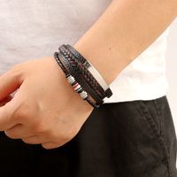 Hip-Hop Geometric Stainless Steel Pu Leather Alloy Men's Wristband main image 2