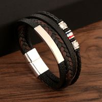 Hip-Hop Geometric Stainless Steel Pu Leather Alloy Men's Wristband main image 5