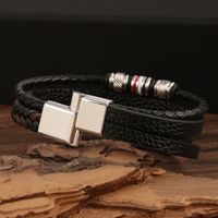 Hip-Hop Geometric Stainless Steel Pu Leather Alloy Men's Wristband main image 3