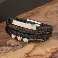 Hip-Hop Geometric Stainless Steel Pu Leather Alloy Men's Wristband main image 4