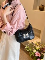 Women's Pu Leather Bow Knot Classic Style Sewing Thread Zipper Underarm Bag sku image 1