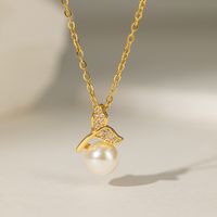 304 Stainless Steel 18K Gold Plated Casual Simple Style Polishing Plating Inlay Conch Shell Artificial Rhinestones Plastic Pendant Necklace main image 4