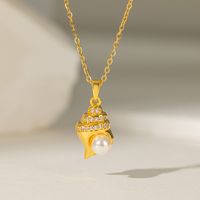 304 Stainless Steel 18K Gold Plated Casual Simple Style Polishing Plating Inlay Conch Shell Artificial Rhinestones Plastic Pendant Necklace main image 5