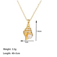 304 Stainless Steel 18K Gold Plated Casual Simple Style Polishing Plating Inlay Conch Shell Artificial Rhinestones Plastic Pendant Necklace main image 2