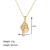 304 Stainless Steel 18K Gold Plated Casual Simple Style Polishing Plating Inlay Conch Shell Artificial Rhinestones Plastic Pendant Necklace sku image 3