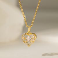 304 Stainless Steel 18K Gold Plated Casual Simple Style Polishing Inlay Sector Heart Shape Artificial Rhinestones Pendant Necklace main image 3
