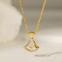 304 Stainless Steel 18K Gold Plated Casual Simple Style Polishing Inlay Sector Heart Shape Artificial Rhinestones Pendant Necklace main image 4
