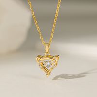 304 Stainless Steel 18K Gold Plated Casual Simple Style Polishing Inlay Sector Heart Shape Artificial Rhinestones Pendant Necklace main image 5