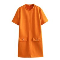 Women's Regular Dress British Style Round Neck Printing Pocket Short Sleeve Solid Color Midi Dress Daily Date main image 1