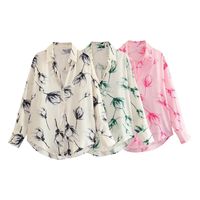 Women's Blouse Long Sleeve Blouses Button Streetwear Flower main image 1