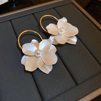 1 Pair Retro Simple Style Flower Inlay Alloy Pearl Drop Earrings main image 4