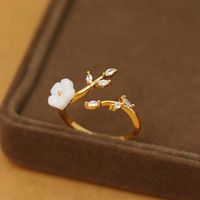Wholesale Cute Sweet Flower Copper Plating Inlay 18K Gold Plated Zircon Rings main image 4