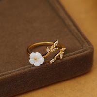 Wholesale Cute Sweet Flower Copper Plating Inlay 18K Gold Plated Zircon Rings main image 1