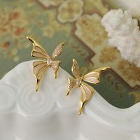 1 Par Elegante Mariposa Enchapado Cobre Chapados en oro de 18k Pendientes sku image 2