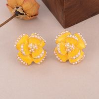 1 Pair Elegant Rose Flower Plating Inlay Copper Pearl Zircon 18K Gold Plated Ear Studs main image 2