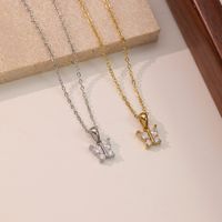 Stainless Steel White Gold Plated Gold Plated Elegant Simple Style Butterfly Plating Inlay Zircon Pendant Necklace main image 1