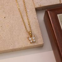Stainless Steel White Gold Plated Gold Plated Elegant Simple Style Butterfly Plating Inlay Zircon Pendant Necklace sku image 1