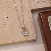 Stainless Steel White Gold Plated Gold Plated Elegant Simple Style Butterfly Plating Inlay Zircon Pendant Necklace main image 6