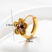 1 Piece French Style Rainbow Flower Spider Inlay Copper Zircon Hoop Earrings sku image 1