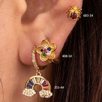 1 Piece French Style Rainbow Flower Spider Inlay Copper Zircon Hoop Earrings main image 1