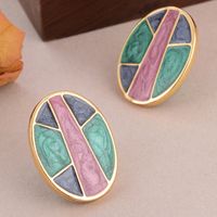 1 Pair Vintage Style Square Oval Stoving Varnish Plating Copper 18K Gold Plated Ear Studs main image 4