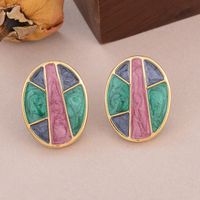 1 Pair Vintage Style Square Oval Stoving Varnish Plating Copper 18K Gold Plated Ear Studs main image 6